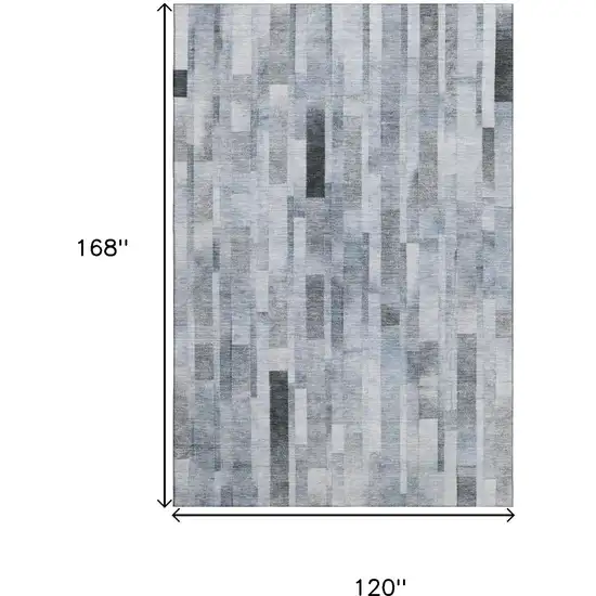 Blue Ivory And Gray Striped Washable Area Rug With UV Protection Photo 9