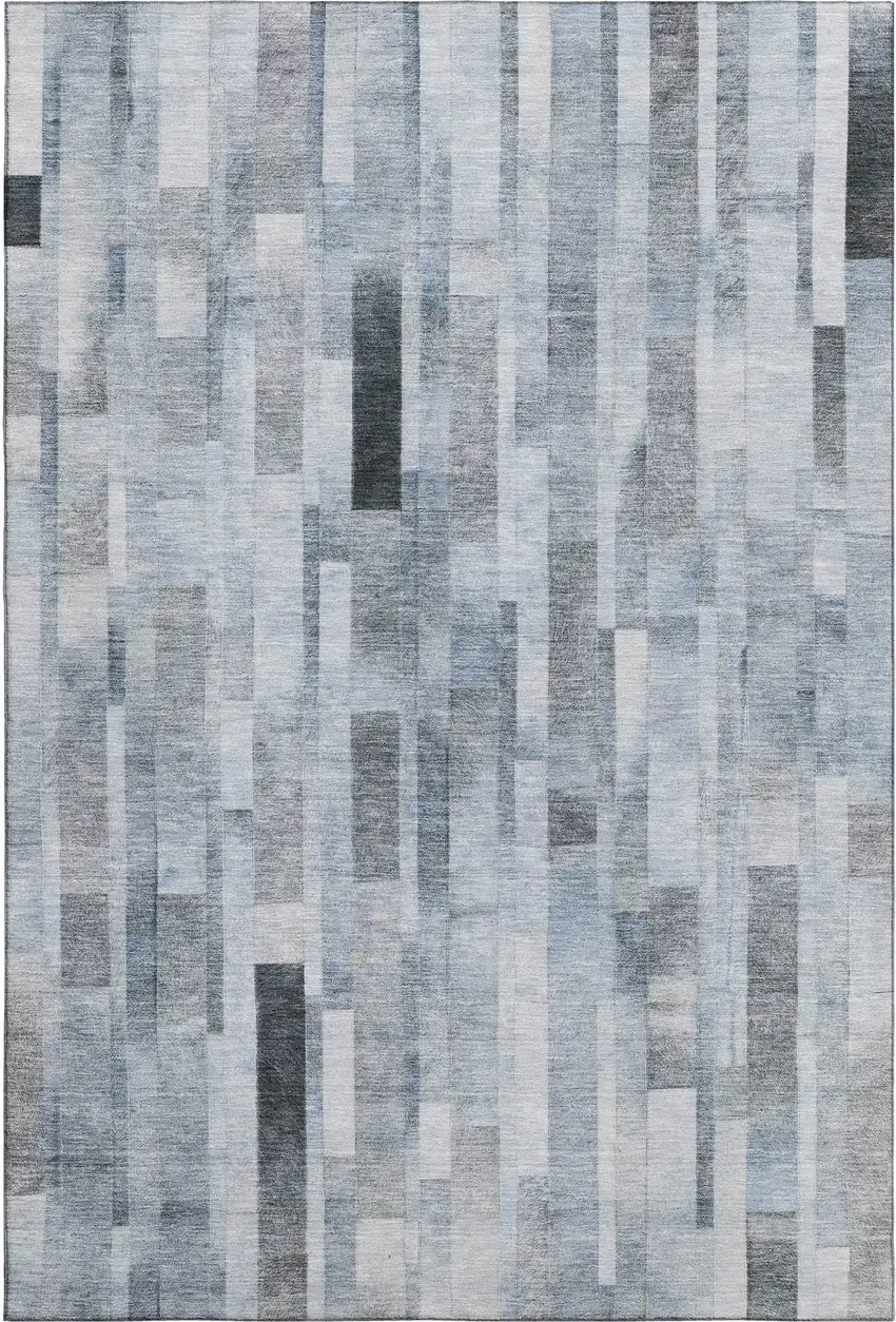 Blue Ivory And Gray Striped Washable Area Rug With UV Protection Photo 1