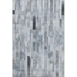 Photo of Blue Ivory And Gray Striped Washable Area Rug With UV Protection