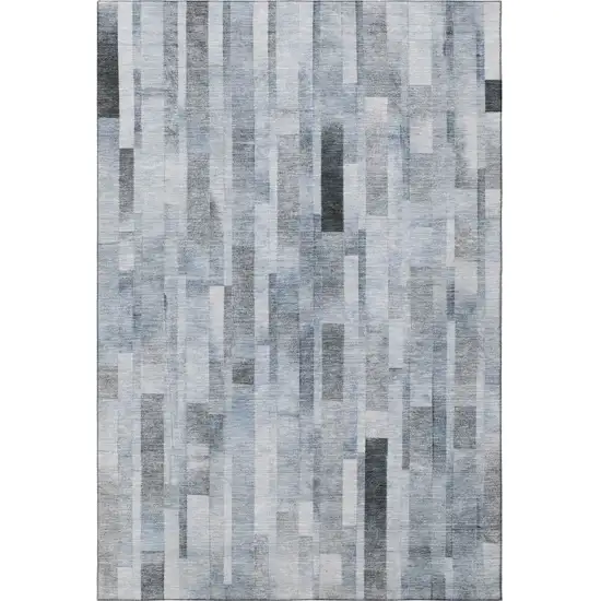 Blue Ivory And Gray Striped Washable Area Rug With UV Protection Photo 2