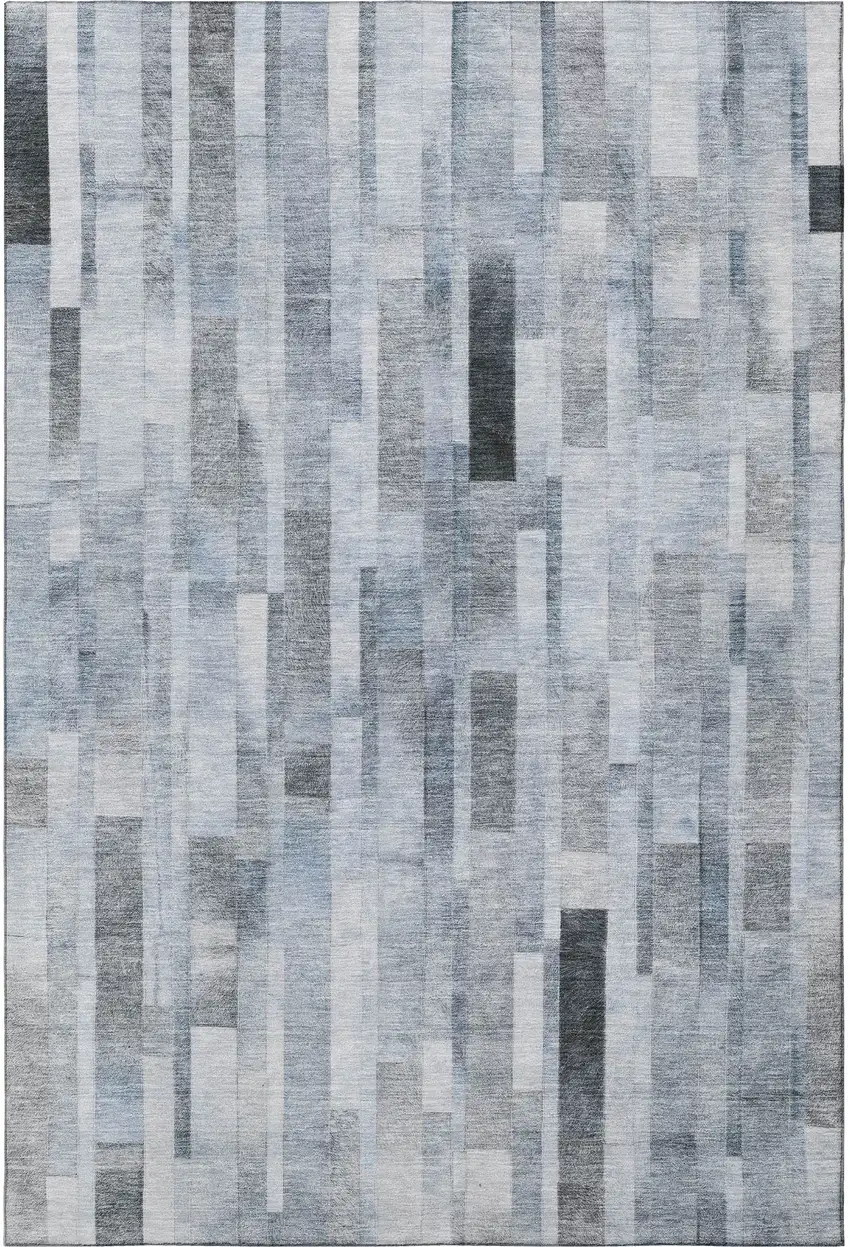 Blue Ivory And Gray Striped Washable Area Rug With UV Protection Photo 2