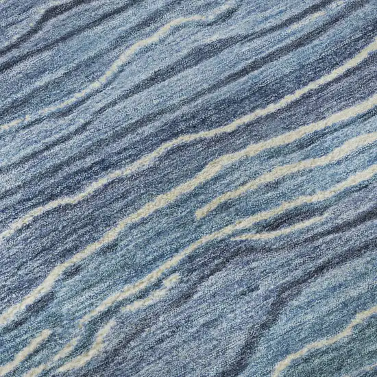 Blue Ivory And Gray Striped Washable Area Rug With UV Protection Photo 9