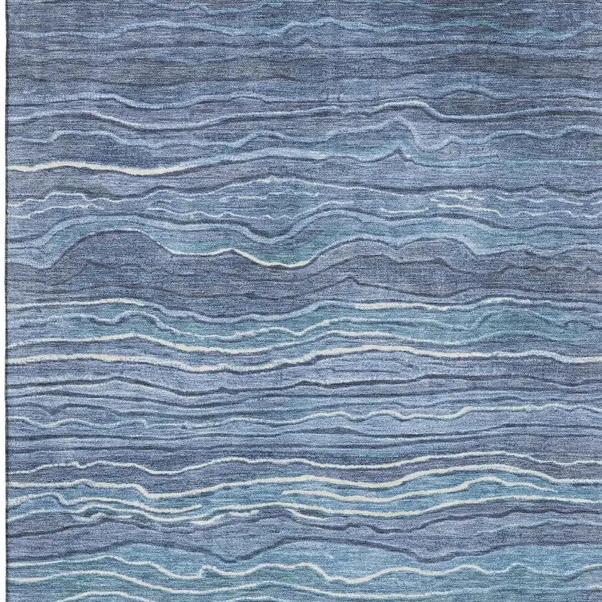 Blue Ivory And Gray Striped Washable Area Rug With UV Protection Photo 3