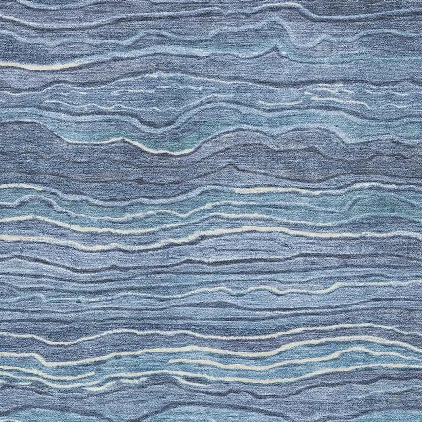 Blue Ivory And Gray Striped Washable Area Rug With UV Protection Photo 2