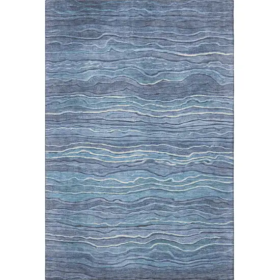 Blue Ivory And Gray Striped Washable Area Rug With UV Protection Photo 2
