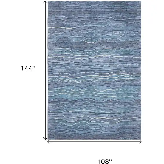 Blue Ivory And Gray Striped Washable Area Rug With UV Protection Photo 9