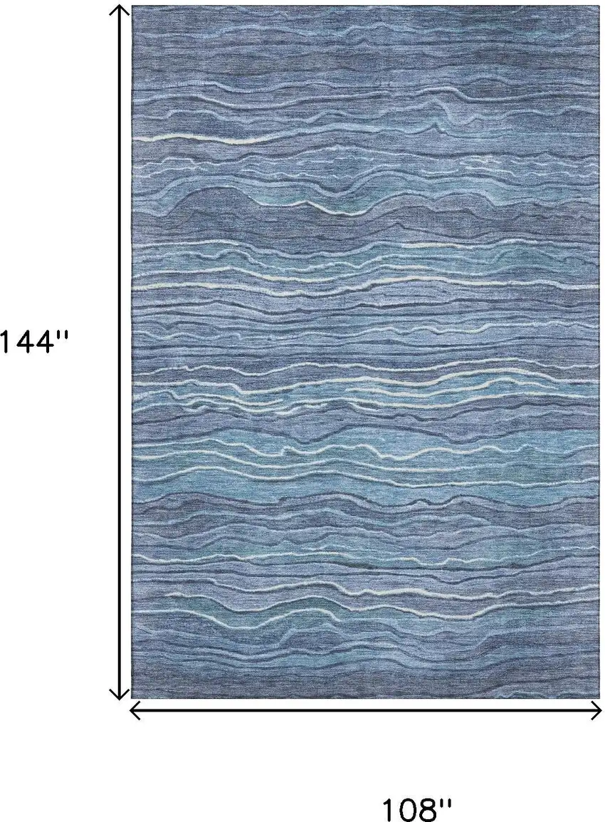 Blue Ivory And Gray Striped Washable Area Rug With UV Protection Photo 9