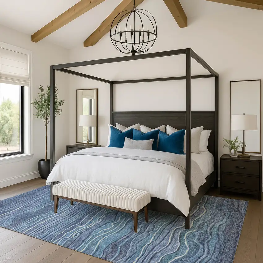 Blue Ivory And Gray Striped Washable Area Rug With UV Protection Photo 3