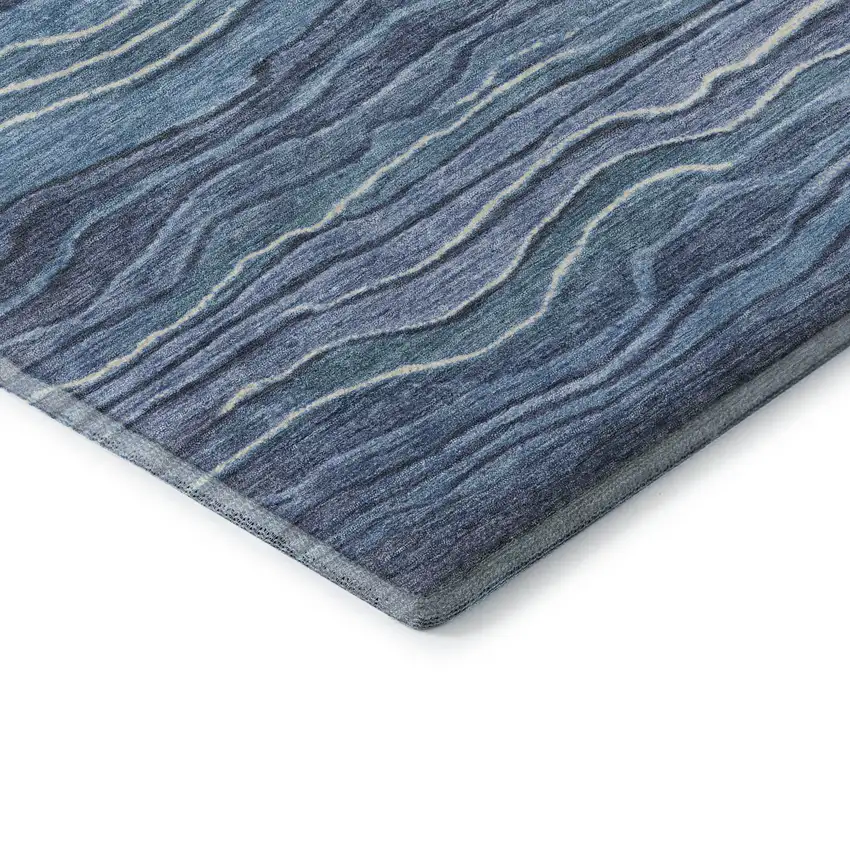 Blue Ivory And Gray Striped Washable Area Rug With UV Protection Photo 6
