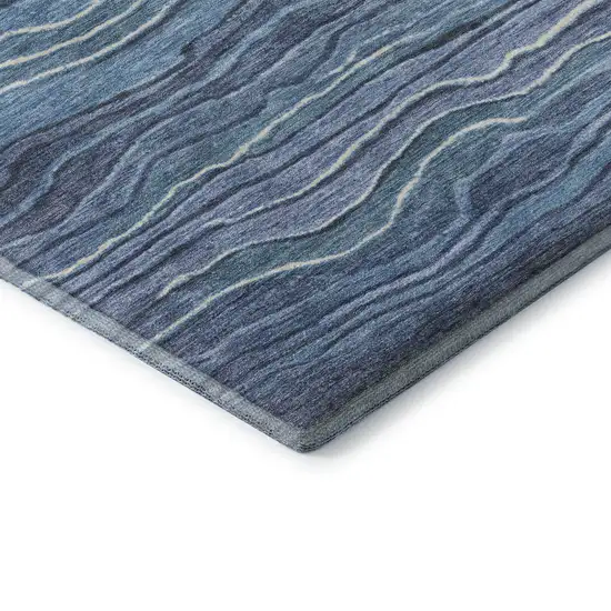 Blue Ivory And Gray Striped Washable Area Rug With UV Protection Photo 7