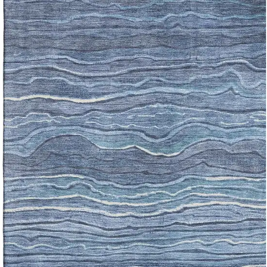 Blue Ivory And Gray Striped Washable Area Rug With UV Protection Photo 2