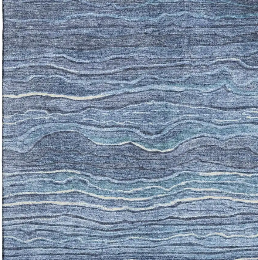 Blue Ivory And Gray Striped Washable Area Rug With UV Protection Photo 2
