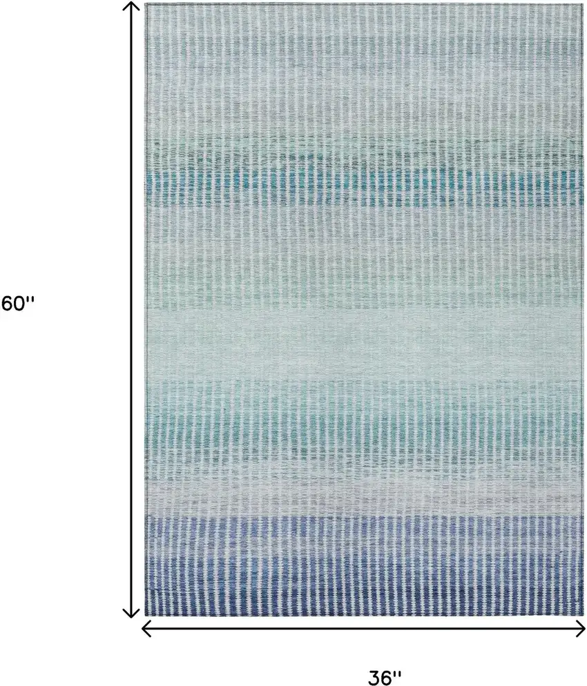 Blue Ivory And Gray Striped Washable Indoor Outdoor Area Rug Photo 3