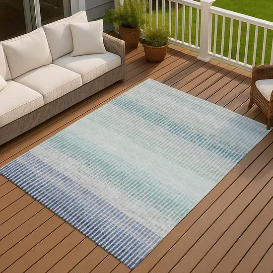 Blue Ivory And Gray Striped Washable Indoor Outdoor Area Rug Photo 7