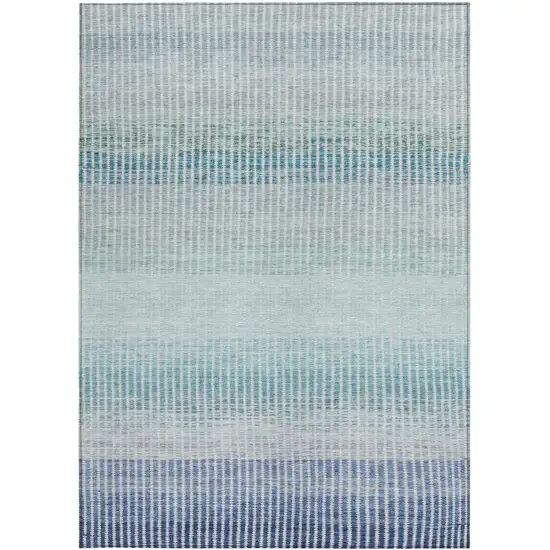 Blue Ivory And Gray Striped Washable Indoor Outdoor Area Rug Photo 4
