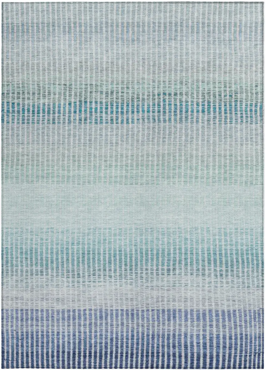 Blue Ivory And Gray Striped Washable Indoor Outdoor Area Rug Photo 4