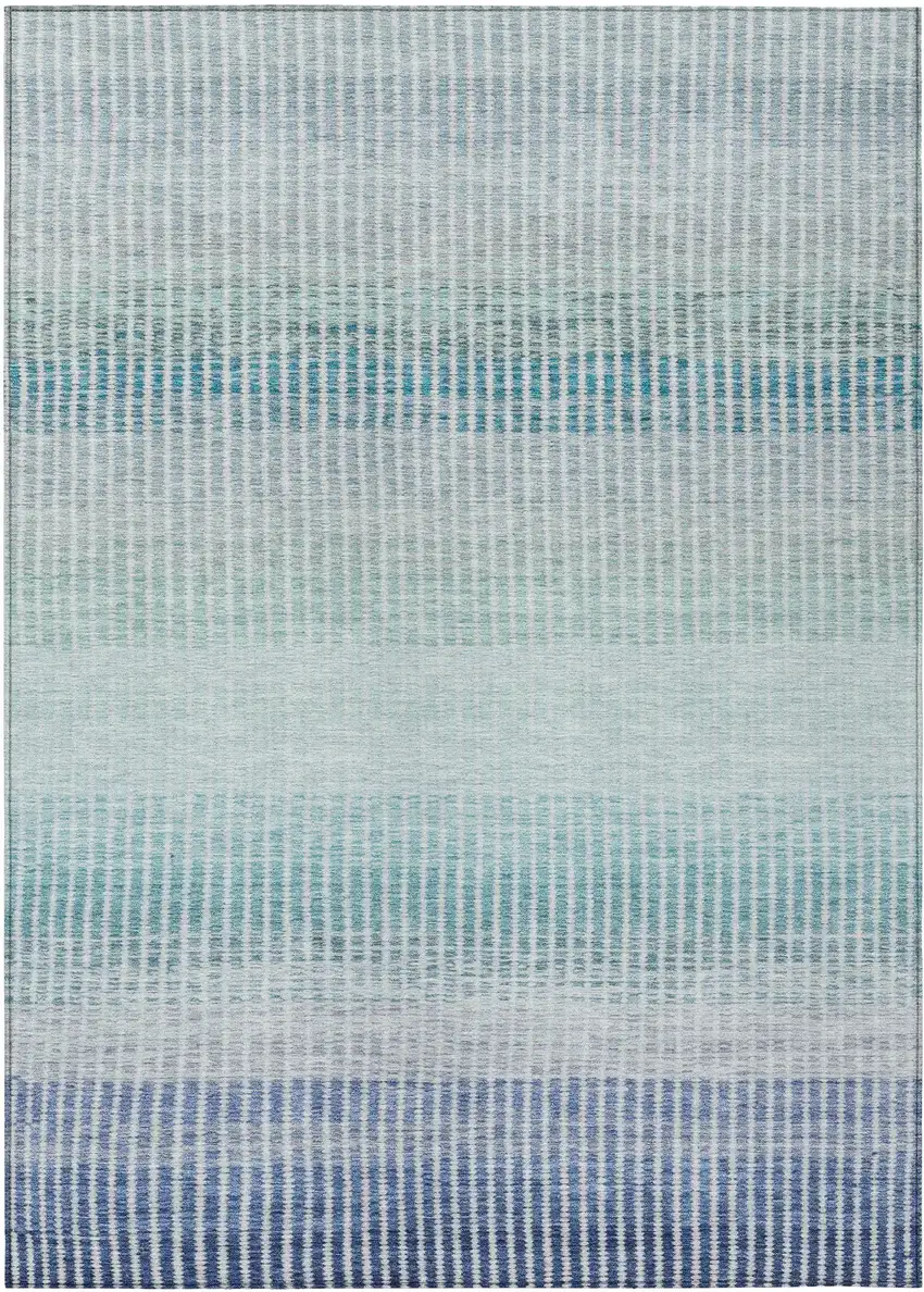 Blue Ivory And Gray Striped Washable Indoor Outdoor Area Rug Photo 2