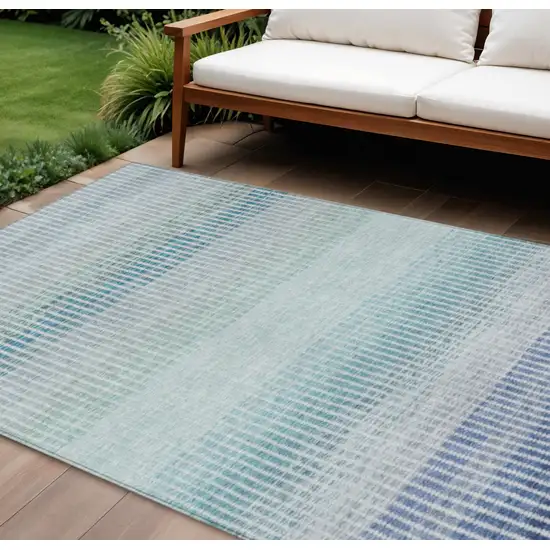 Blue Ivory And Gray Striped Washable Indoor Outdoor Area Rug Photo 1