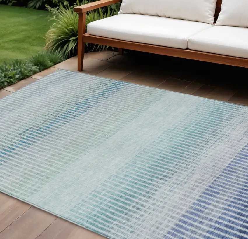 Blue Ivory And Gray Striped Washable Indoor Outdoor Area Rug Photo 1