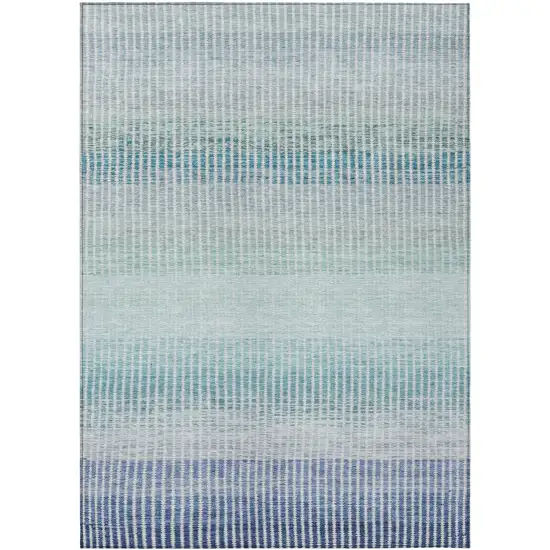 Blue Ivory And Gray Striped Washable Indoor Outdoor Area Rug Photo 2