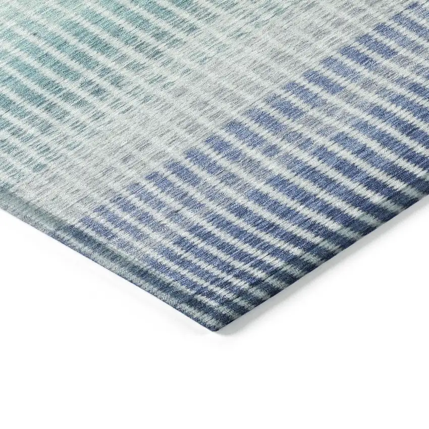 Blue Ivory And Gray Striped Washable Indoor Outdoor Area Rug Photo 5