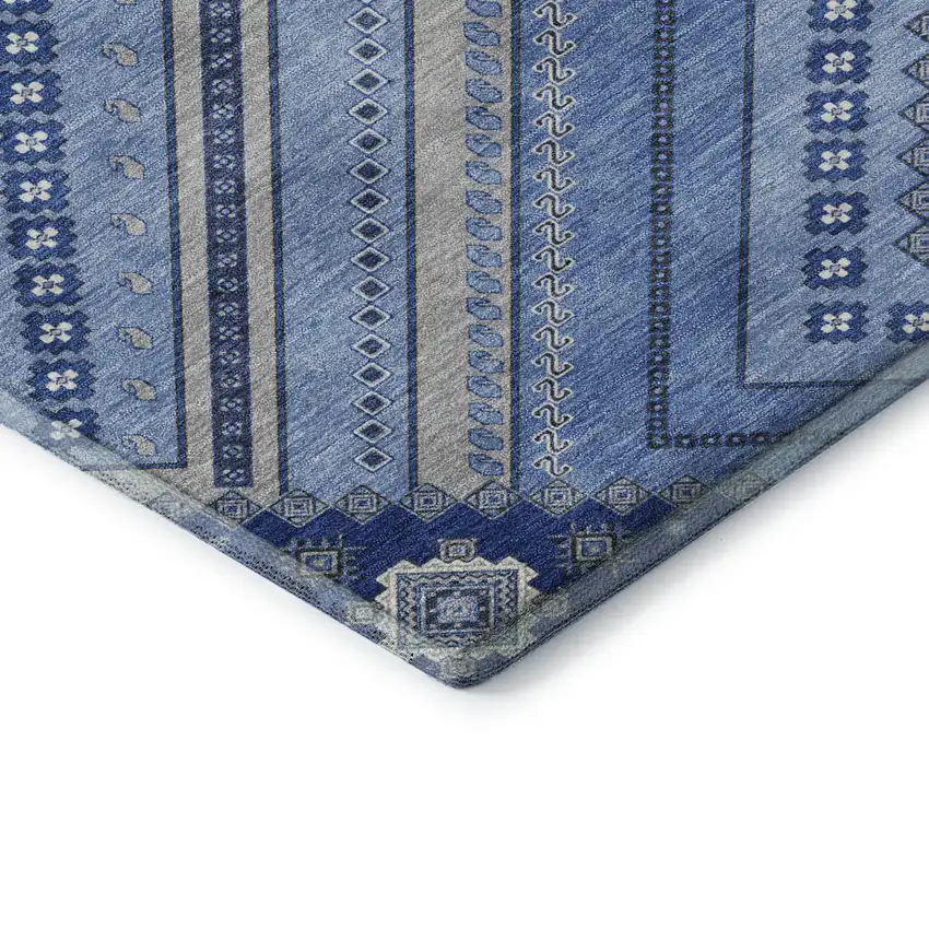 Blue Ivory And Gray Tribal Washable Area Rug With UV Protection Photo 8