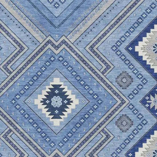 Blue Ivory And Gray Tribal Washable Area Rug With UV Protection Photo 2