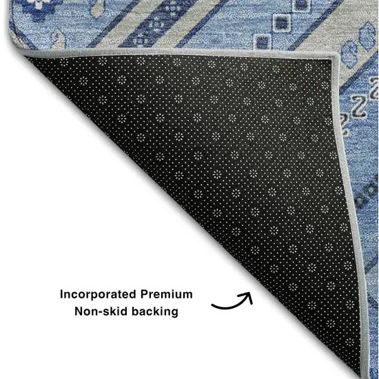 Blue Ivory And Gray Tribal Washable Area Rug With UV Protection Photo 6