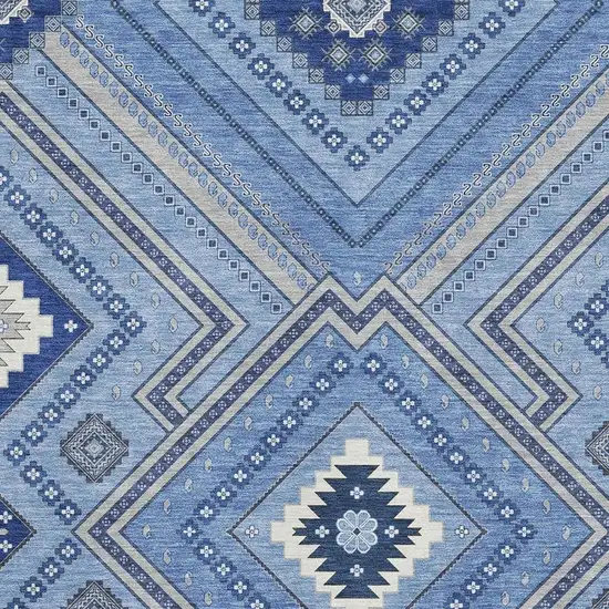 Blue Ivory And Gray Tribal Washable Area Rug With UV Protection Photo 2