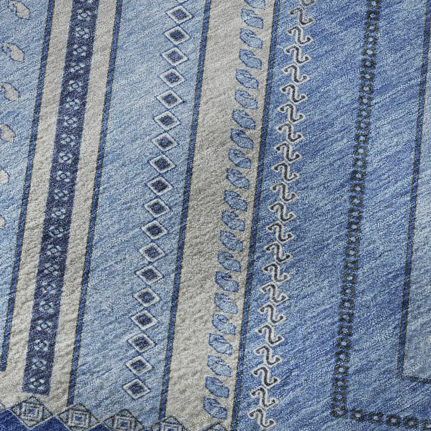 Blue Ivory And Gray Tribal Washable Area Rug With UV Protection Photo 9