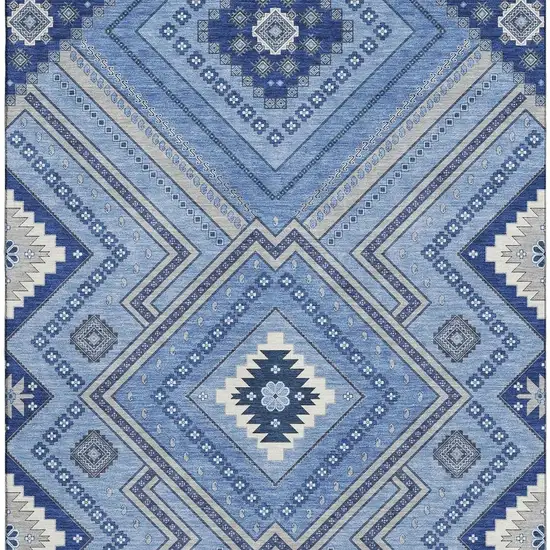 Blue Ivory And Gray Tribal Washable Area Rug With UV Protection Photo 3