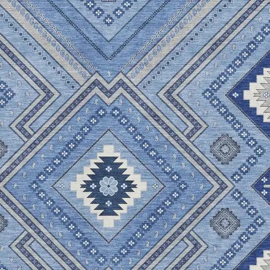 Blue Ivory And Gray Tribal Washable Area Rug With UV Protection Photo 2