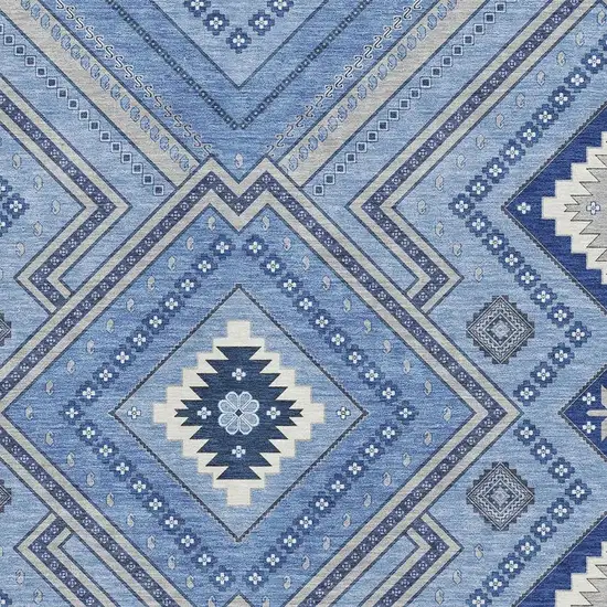 Blue Ivory And Gray Tribal Washable Area Rug With UV Protection Photo 2