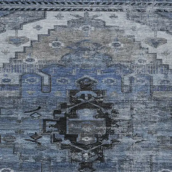 Blue Ivory And Gray Tribal Washable Indoor Outdoor Area Rug Photo 6