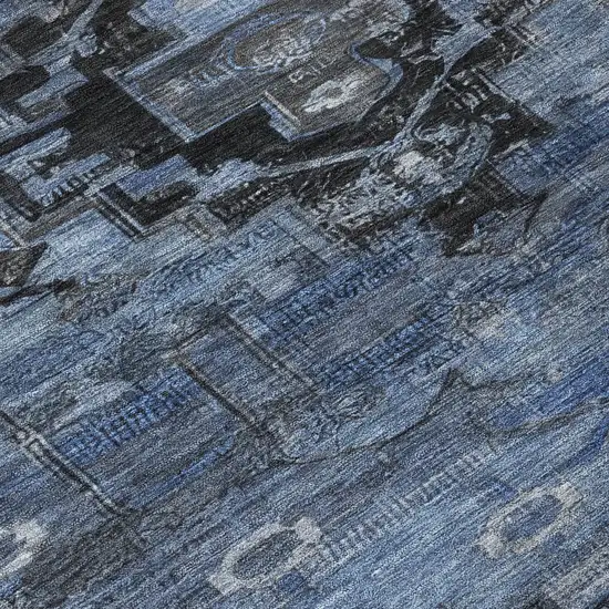 Blue Ivory And Gray Tribal Washable Indoor Outdoor Area Rug Photo 8