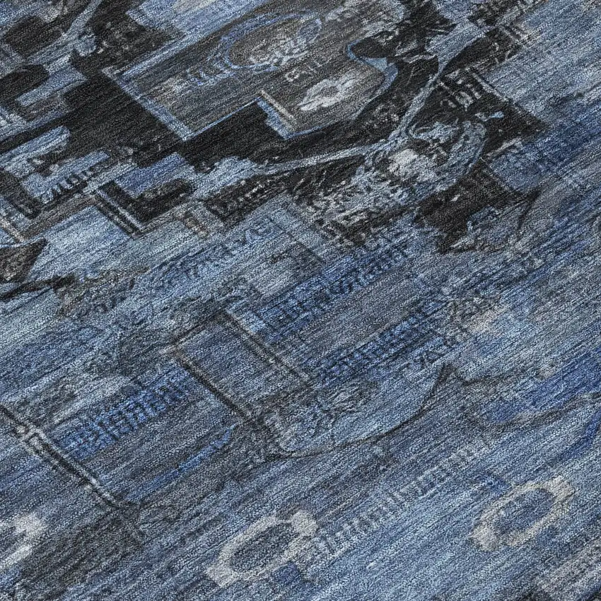 Blue Ivory And Gray Tribal Washable Indoor Outdoor Area Rug Photo 8