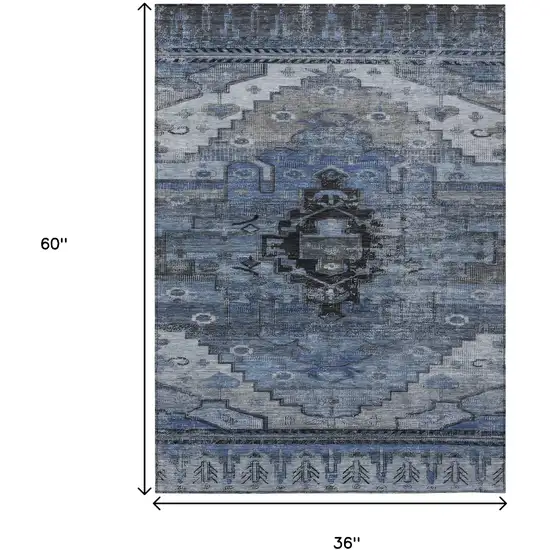 Blue Ivory And Gray Tribal Washable Indoor Outdoor Area Rug Photo 9
