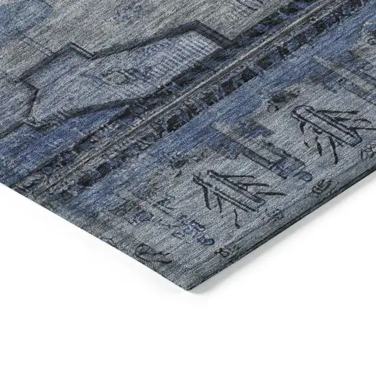 Blue Ivory And Gray Tribal Washable Indoor Outdoor Area Rug Photo 6