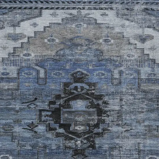 Blue Ivory And Gray Tribal Washable Indoor Outdoor Area Rug Photo 9