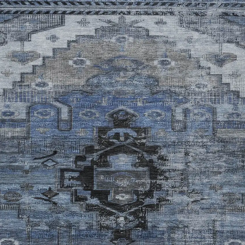 Blue Ivory And Gray Tribal Washable Indoor Outdoor Area Rug Photo 9