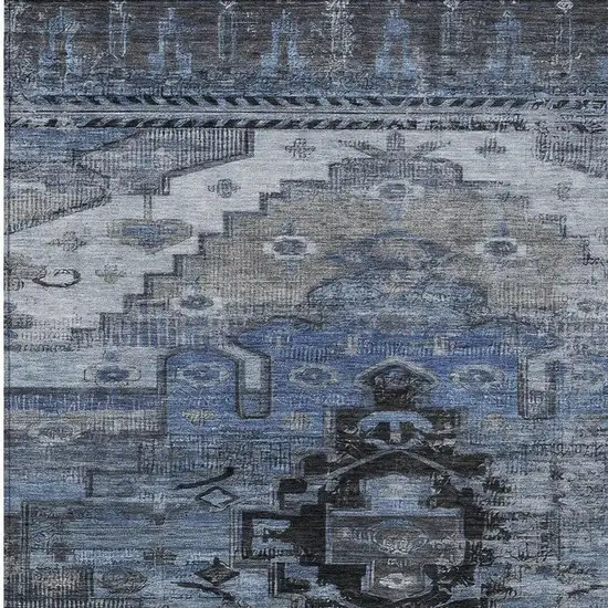 Blue Ivory And Gray Tribal Washable Indoor Outdoor Area Rug Photo 4