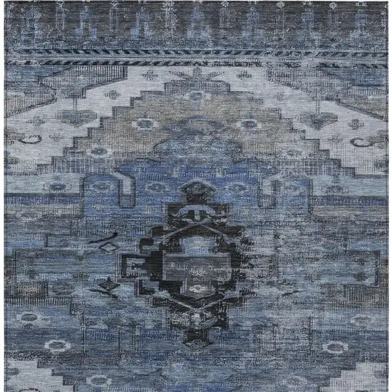 Blue Ivory And Gray Tribal Washable Indoor Outdoor Area Rug Photo 4