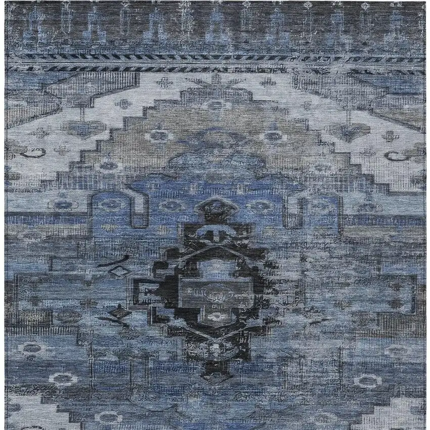 Blue Ivory And Gray Tribal Washable Indoor Outdoor Area Rug Photo 4