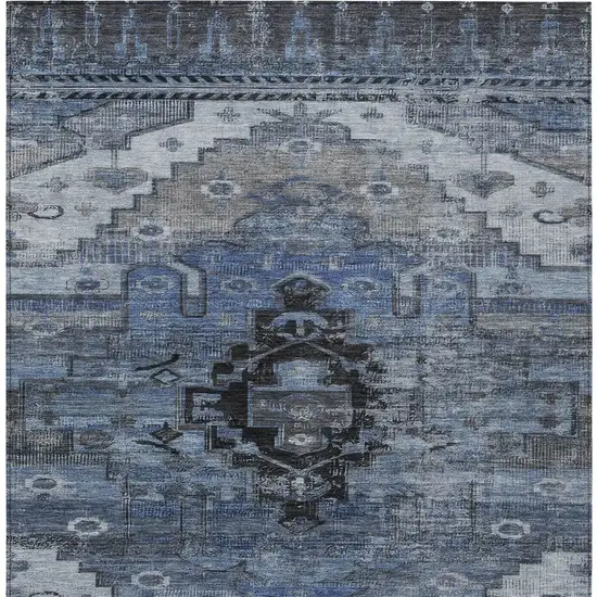 Blue Ivory And Gray Tribal Washable Indoor Outdoor Area Rug Photo 9