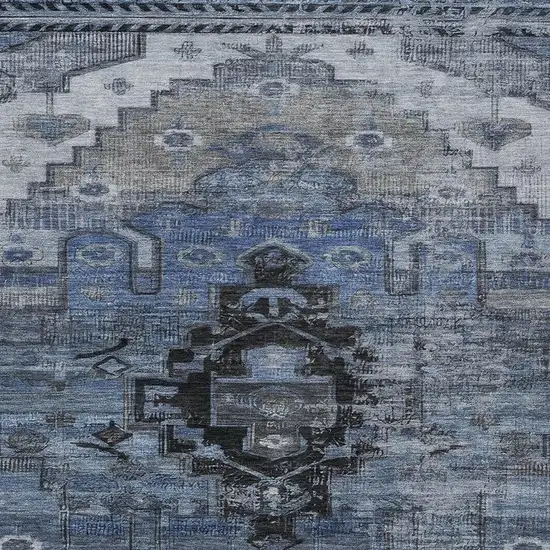 Blue Ivory And Gray Tribal Washable Indoor Outdoor Area Rug Photo 3
