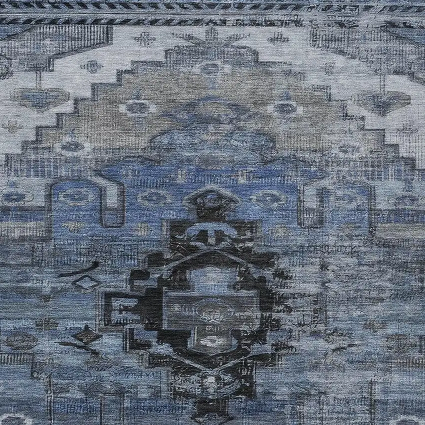 Blue Ivory And Gray Tribal Washable Indoor Outdoor Area Rug Photo 3