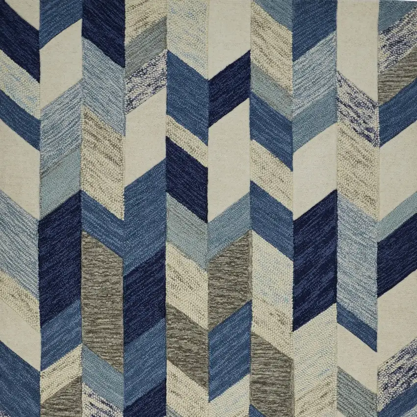 Blue and Ivory Wool Geometric Hand Tufted Area Rug Photo 7
