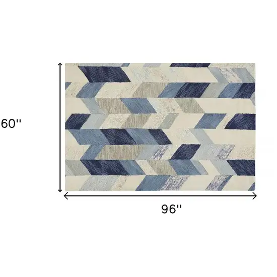 Blue Ivory And Gray Wool Geometric Tufted Handmade Area Rug Photo 9
