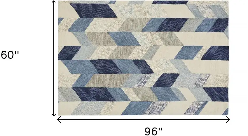 Blue Ivory And Gray Wool Geometric Tufted Handmade Area Rug Photo 9