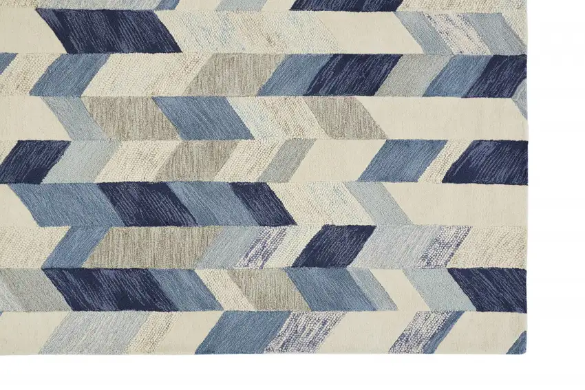 Blue Ivory And Gray Wool Geometric Tufted Handmade Area Rug Photo 1